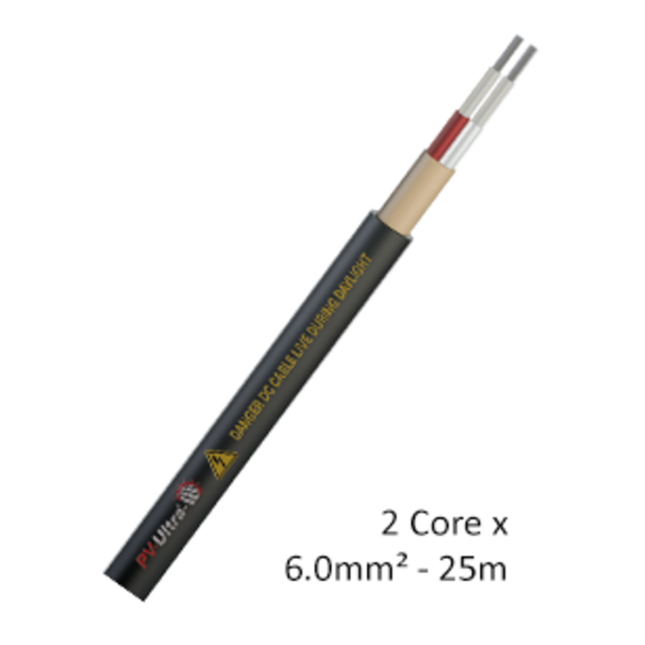 6mm2 Two Core DC Cable 25m - Red and Black