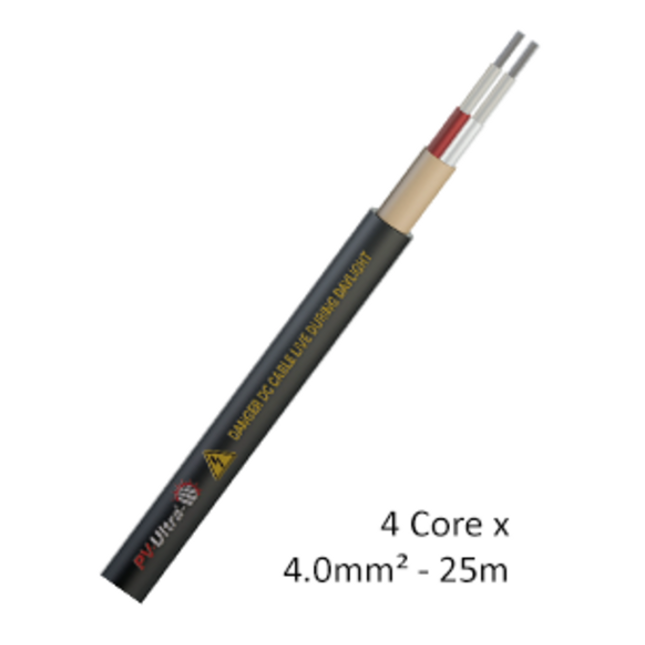 4mm2 Four Core DC Cable 25m - Two Red and Two Black