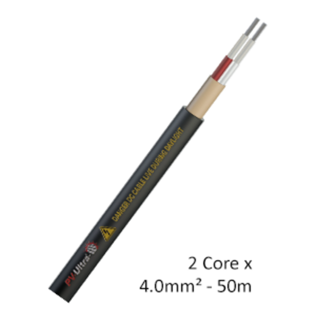 4mm2 Two Core DC Cable 50m - Red and Black