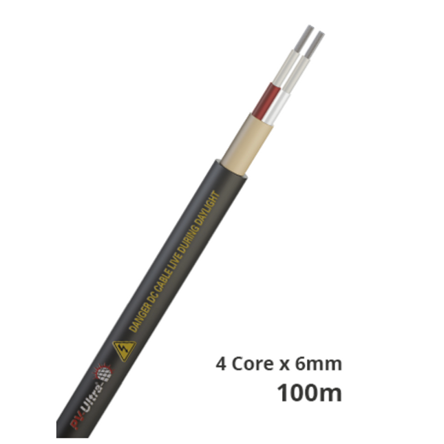 6mm2 Four Core DC Cable 100m - Two Red and Two Black