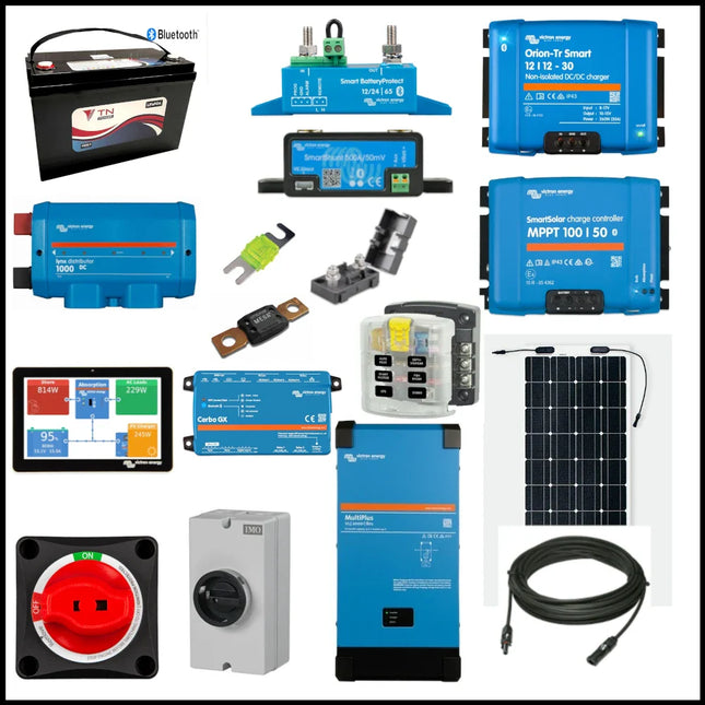 Van Conversion Kit – 200Ah Heated Lithium Battery 375W Solar Panel And Wiring Accessories