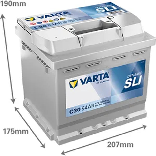 Type 012 Varta C30 Dynamic SLI Car Battery 12V 54Ah (Varta DIN: 554 400 053) - Powerland.co.uk