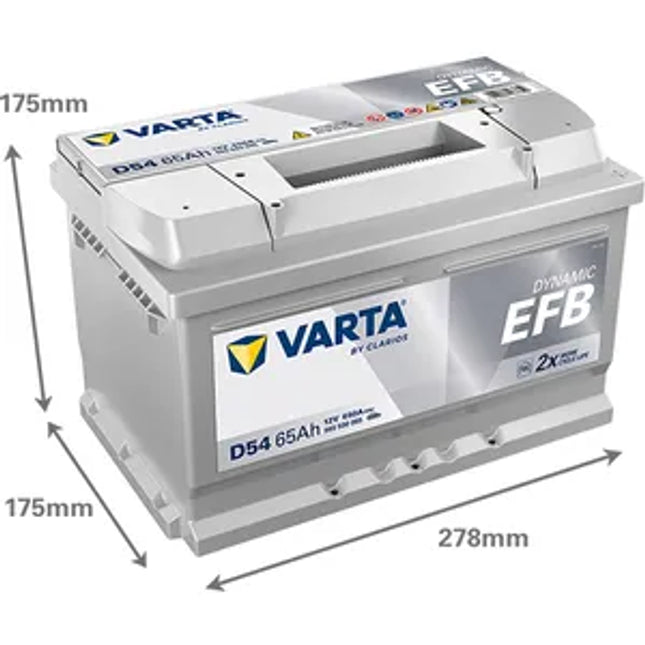 D54 VARTA START-STOP EFB CAR BATTERY 12V 65AH (565500065) TYPE 100 EFB - Powerland.co.uk