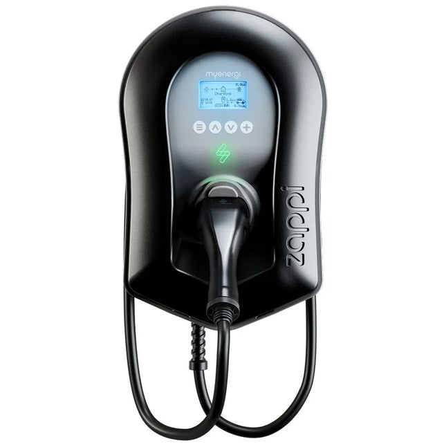 Zappi EV charger 7kw to 22kw tethered black - Type 2 - Powerland.co.uk