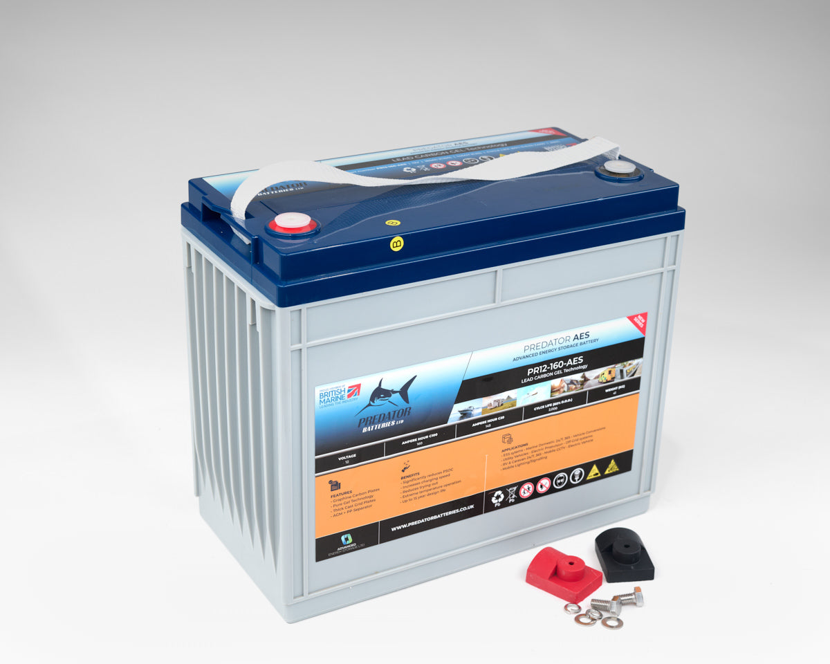 Predator Batteries 12v 160Ah AES Carbon Gel Battery – 5 Year Guarantee – Ultra Deep Cycle Leisure Battery with M8 Terminals - Powerland.co.uk