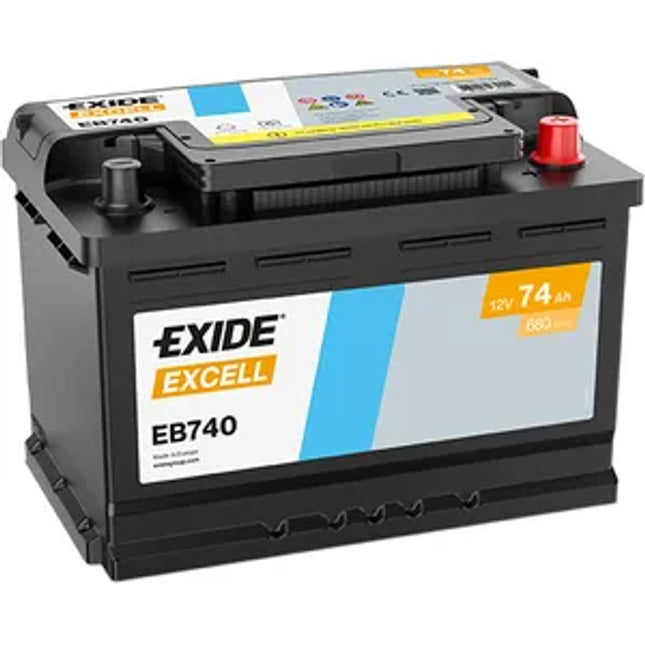 067SE EXIDE EXCELL CAR BATTERY EB740 (EX18) 12V 74AH CCA (EN) 680A - Powerland.co.uk