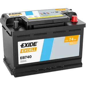 067SE EXIDE EXCELL CAR BATTERY EB740 (EX18) 12V 74AH CCA (EN) 680A - Powerland.co.uk
