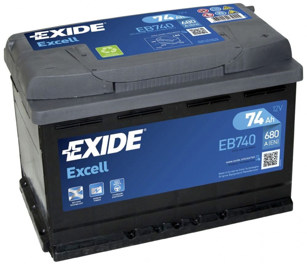 067SE EXIDE EXCELL CAR BATTERY EB740 (EX18) 12V 74AH CCA (EN) 680A-Powerland