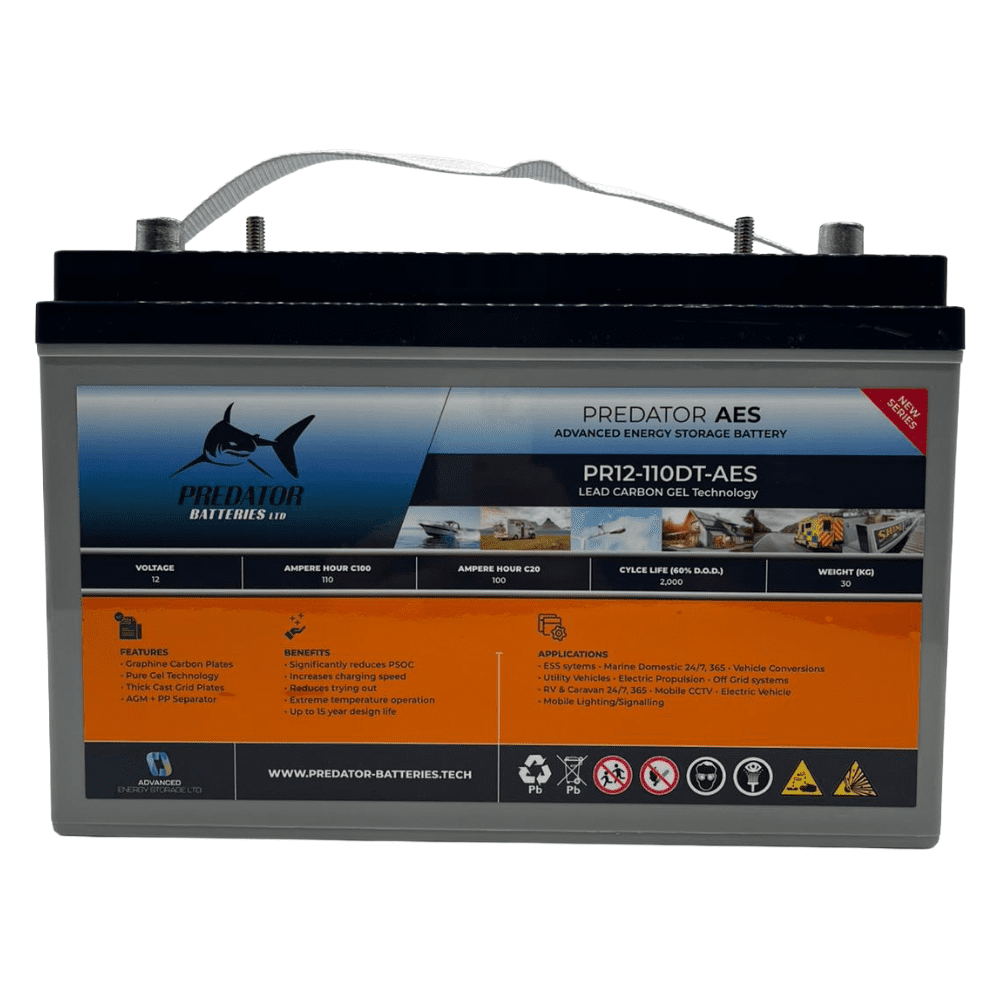 Predator Batteries 12v 110Ah AES Carbon Gel Battery – 5 Year Guarantee - Powerland.co.uk
