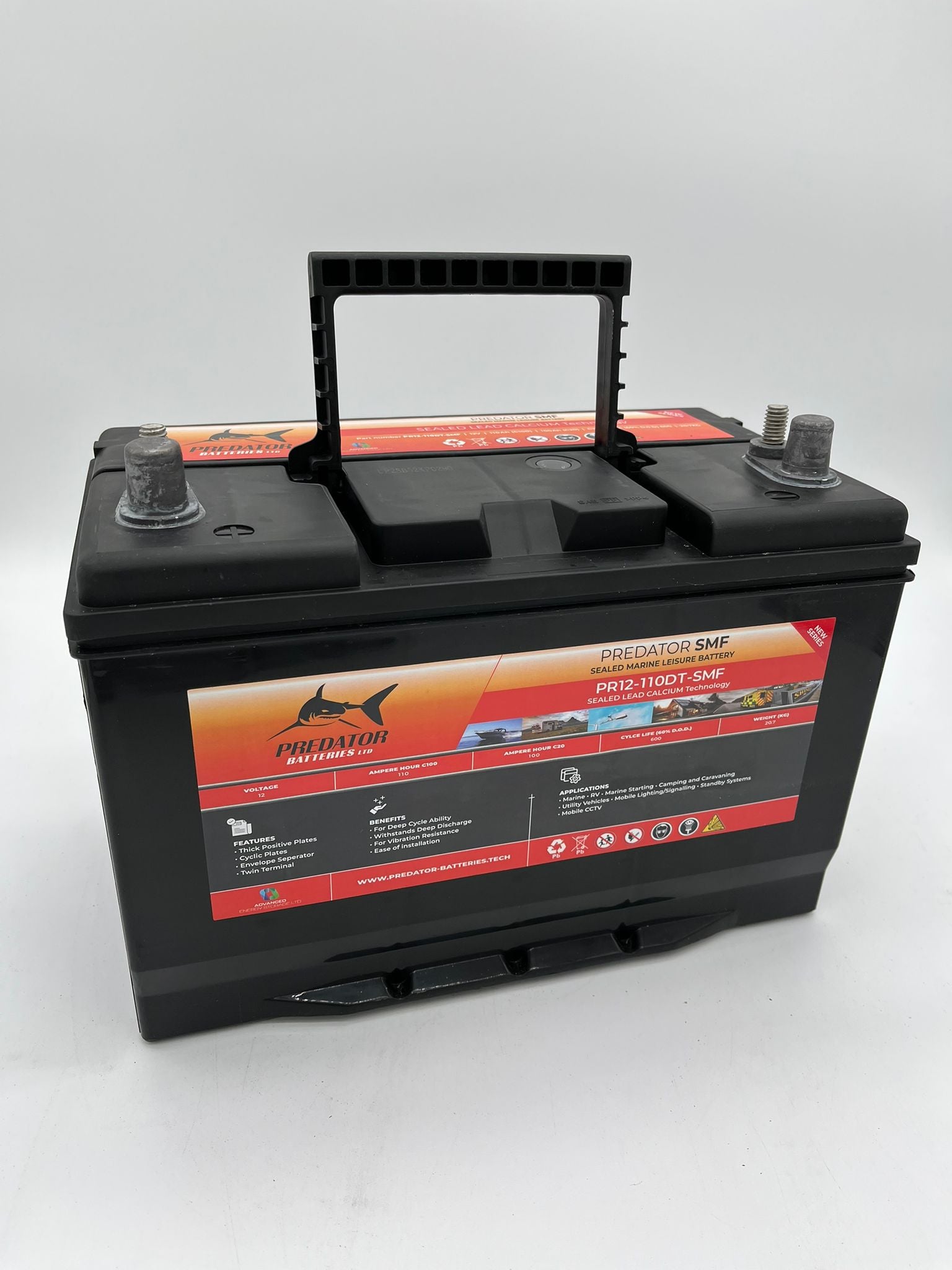 Predator Batteries 12v 110Ah SMF Sealed Lead Acid – 2 Year Guarantee – Dual Terminal Leisure Battery - Powerland.co.uk