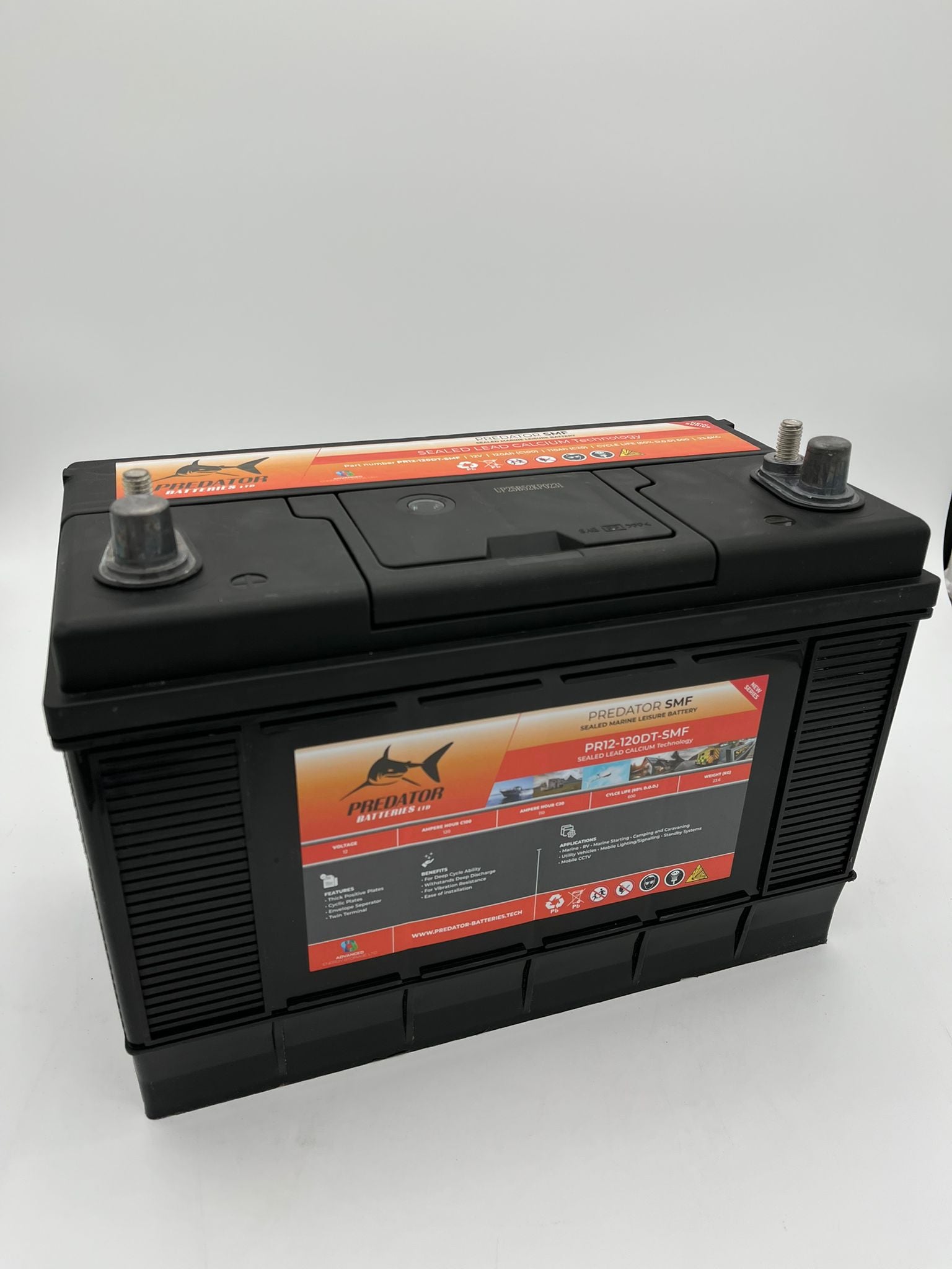 Predator Batteries 12v 120Ah SMF Sealed Lead Acid Battery – 2 Year Guarantee – Dual Terminal Leisure Battery - Powerland.co.uk