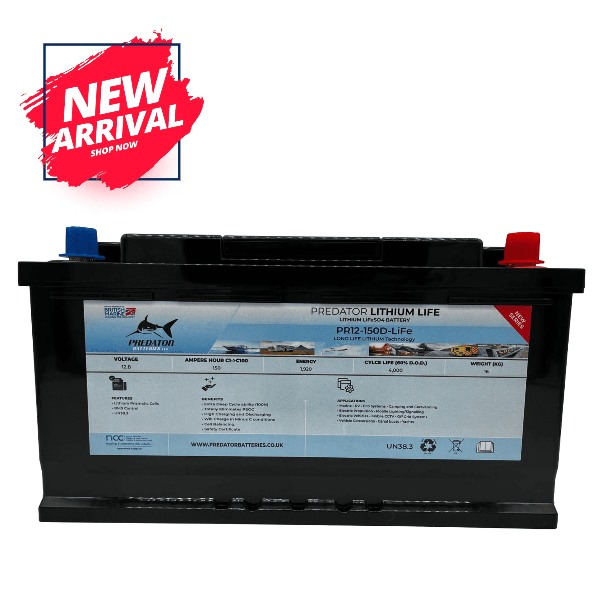 PR12-150D-LIFE Predator Batteries 12v 150Ah Lithium 4 LiFe Battery – 5 Year Guarantee – Lithium Leisure Battery with Built in BMS - Powerland.co.uk