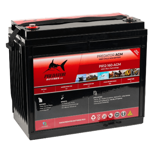 Predator Batteries 12v 160Ah AGM Battery – 3 Year Guarantee – Deep Cycle Leisure Battery with M8 Terminals - Powerland.co.uk