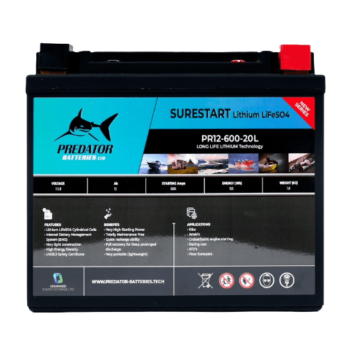 Predator Batteries 12Ah 600CCA Lithium Sure Start Battery – 3 Year Guarantee - Powerland.co.uk
