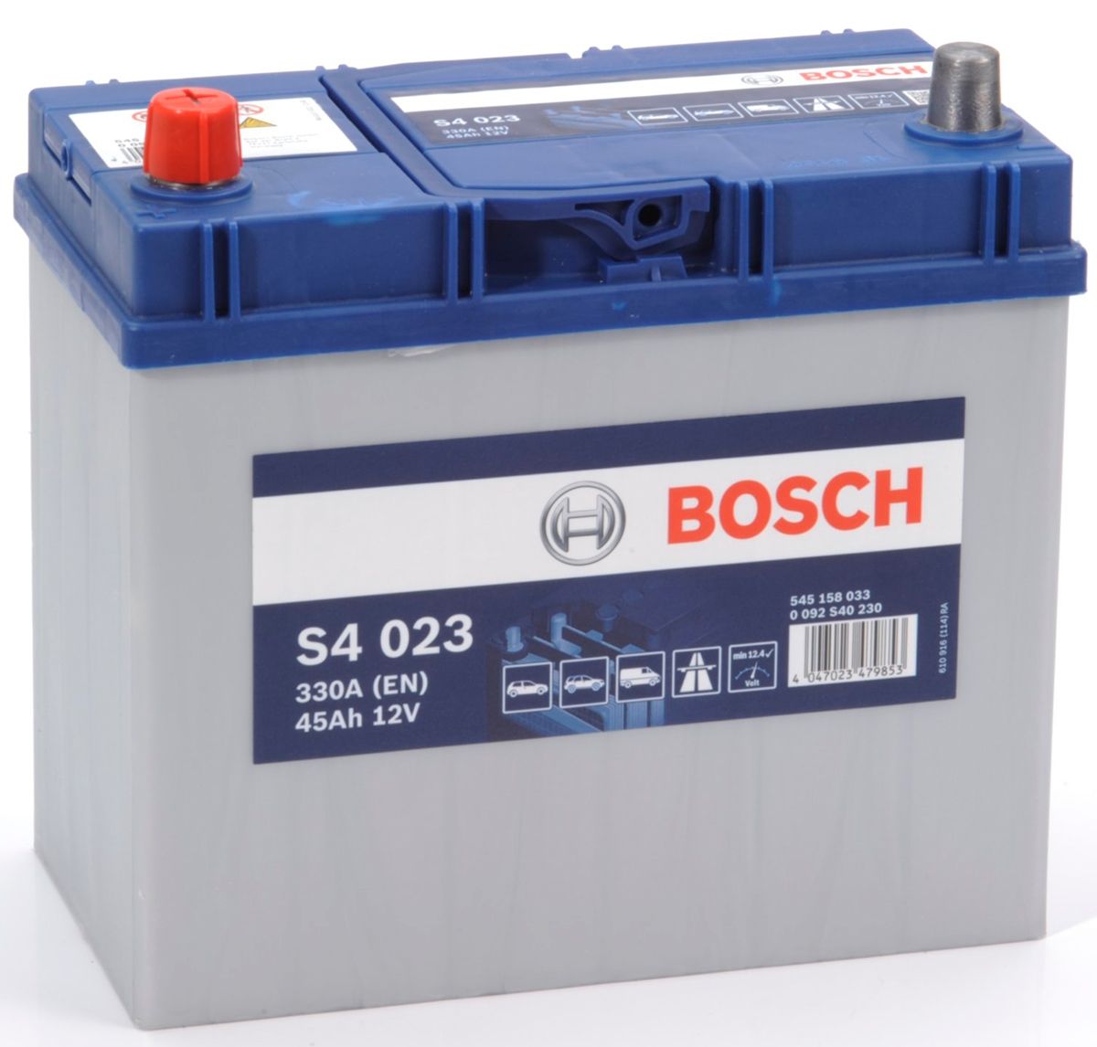 S4 023 BOSCH CAR BATTERY 12V 45AH (CCA 330 amps) Type 049 S4023-Powerland