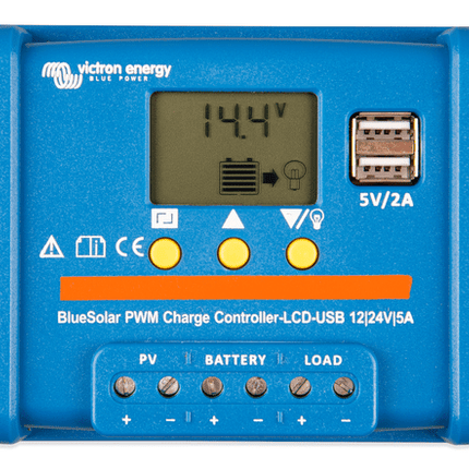 Victron Energy BlueSolar PWM LCD&USB 12/24V 5A – SCC010005050-Powerland