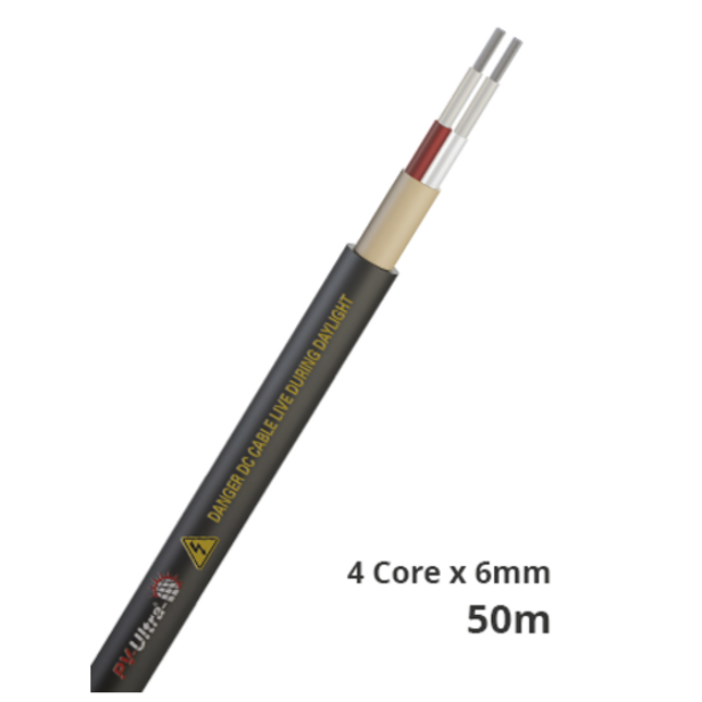 6mm2 Four Core DC Cable 50m - Two Red and Two Black - Powerland.co.uk