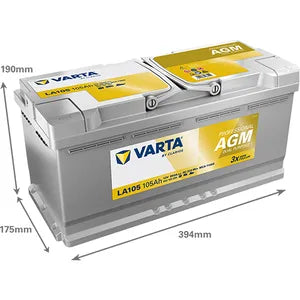 LA105 VARTA DUAL PURPOSE AGM LEISURE BATTERY 840 105 095 - Powerland.co.uk