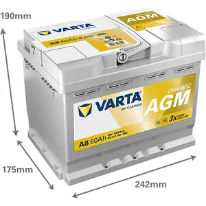 A8 Varta Dynamic AGM 027 Car Battery 12V 60Ah (560901068) - Powerland.co.uk