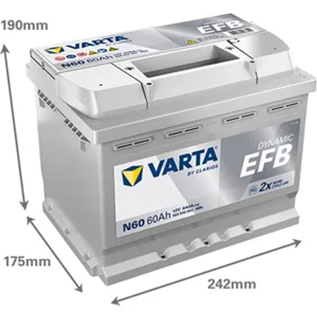 N60 D53 Varta Dynamic EFB Start-Stop Car Battery 12V 60Ah (560500064) (027 EFB) - Powerland.co.uk