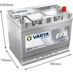 N72 VARTA START-STOP EFB CAR BATTERY 12V 72AH (572501076) 068EFB - Powerland.co.uk