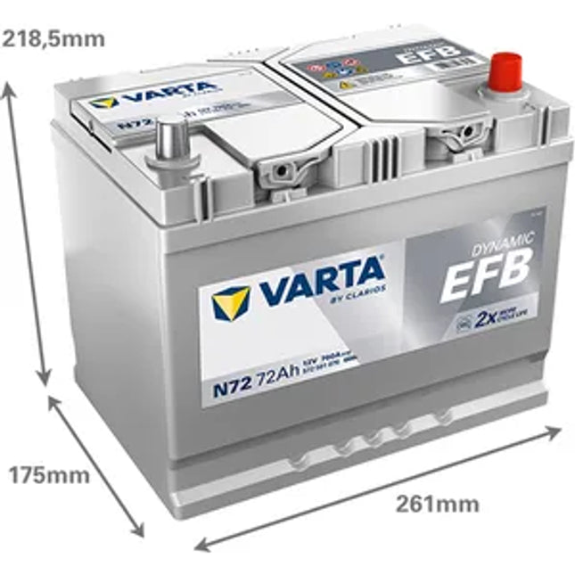 N72 VARTA START-STOP EFB CAR BATTERY 12V 72AH (572501076) 068EFB - Powerland.co.uk
