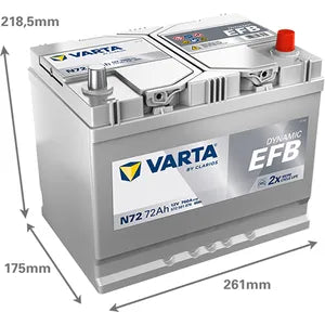 N72 VARTA START-STOP EFB CAR BATTERY 12V 72AH (572501076) 068EFB - Powerland.co.uk