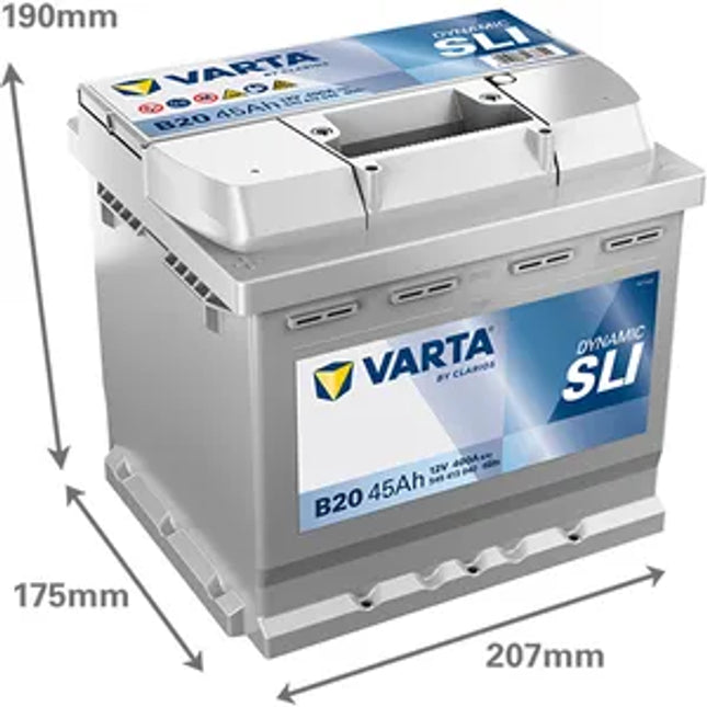 Type 077 Varta Dynamic SLI Car Battery 12V 45Ah (Short Code: B20) (Varta DIN: 544 064 036 or 545 413 040) - Powerland.co.uk
