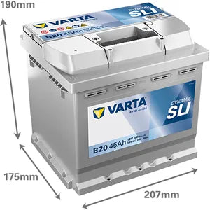 Type 077 Varta Dynamic SLI Car Battery 12V 45Ah (Short Code: B20) (Varta DIN: 544 064 036 or 545 413 040) - Powerland.co.uk