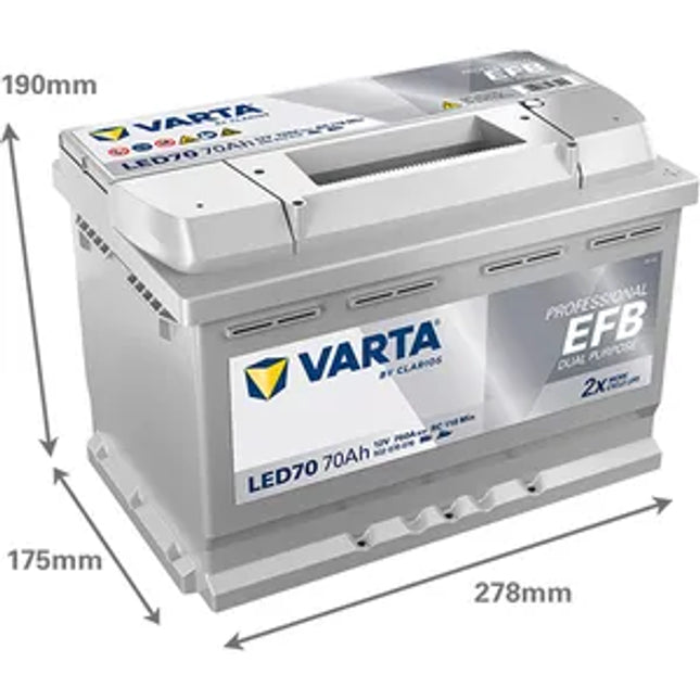 LED70 VARTA PROFESSIONAL DUAL PURPOSE EFB LEISURE BATTERY 70AH (930070076) LFD75 - Powerland.co.uk