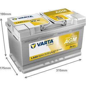 LA80 VARTA DUAL PURPOSE AGM LEISURE BATTERY 840 080 080 - Powerland.co.uk