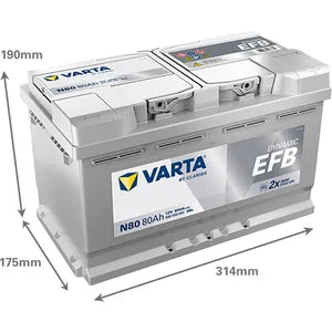 N80 Varta Dynamic EFB Start-Stop Car Battery 12V 80Ah (580500080) Type 110 - Powerland.co.uk