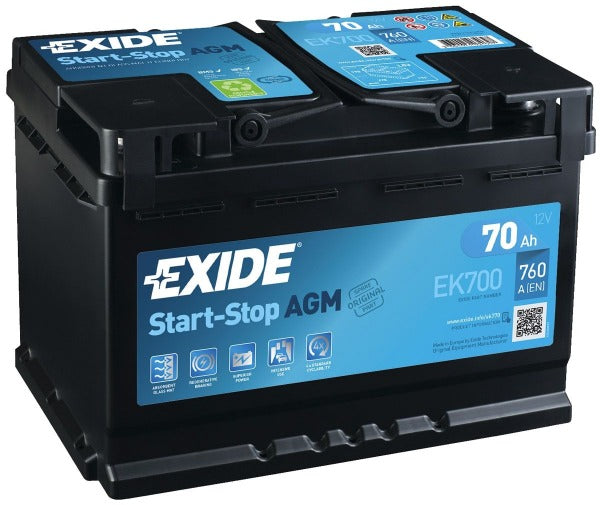 EXIDE 096AGM CAR BATTERY 70AH AGM700 EK700 CCA (EN) 760-Powerland