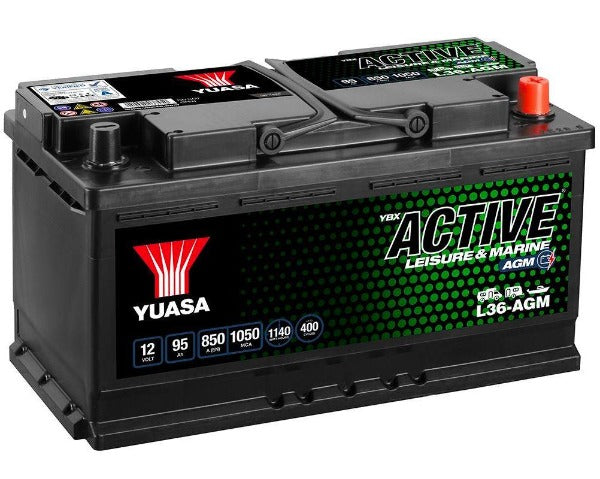 L36-AGM YUASA LEISURE BATTERY 12V 95AH CCA (EN) 850A-Powerland