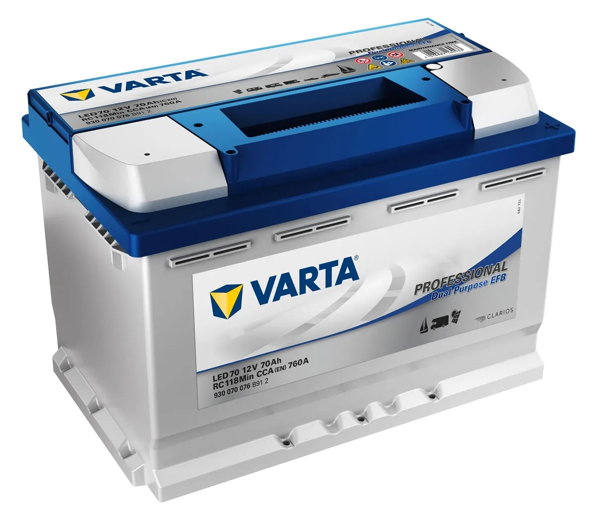 LED70 VARTA PROFESSIONAL DUAL PURPOSE EFB LEISURE BATTERY 70AH (930070076) LFD75-Powerland