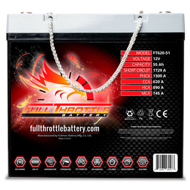 FT620-51 FULL THROTTLE HIGH PERFORMANCE 55AH TPPL AGM BATTERY-Powerland