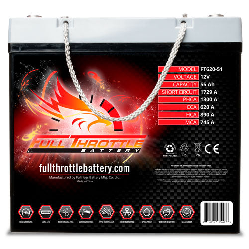 FT620-51 FULL THROTTLE HIGH PERFORMANCE 55AH TPPL AGM BATTERY-Powerland