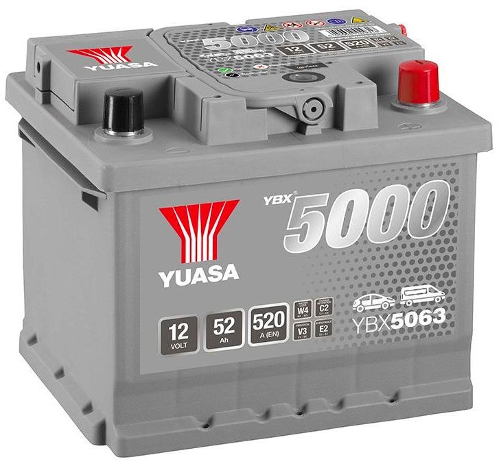 YBX5063 YUASA SILVER HIGH PERFORMANCE CAR BATTERY 12V 52AH HSB063-Powerland